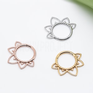 1pc Flower Petal Clicker Hoop Flower Daith Hoop Flower Septum Ring 316L Surgical Steel Hinged Segment Hoop Rings Lotus Septum Ring 16G 8mm