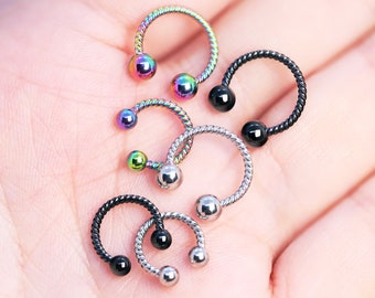 Twisted Horseshoe Piercing: Faux Septum, Surgical Steel Hoop (16GA)