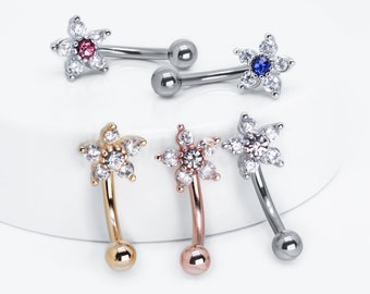 1pc Flower CZ Eyebrow rings barbell piercing jewelry Curved Barbell daith, rook, cartilage jewelry Sparkle Curved Barbell