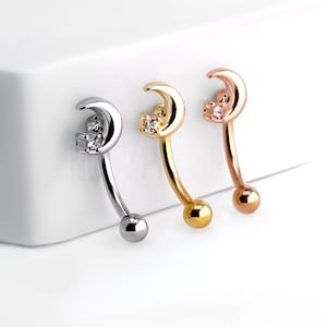 1pc Crescent Moon w/Crystal Eyebrow rings barbell piercing Curved Barbell daith, rook, cartilage Eyebrow jewelry 316L Stainless Steel