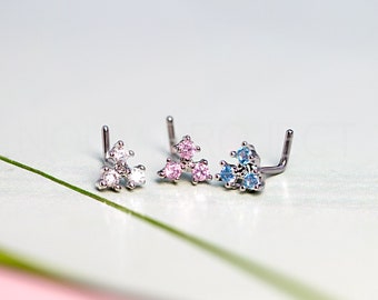 Three Prong Cubic Zirconia Nose Stud, 20GA Surgical Steel