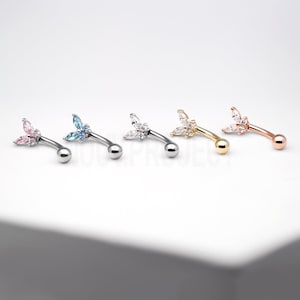 1pc Butterfly eyebrow Eyebrow ring barbell piercing jewelry Curved Barbell daith, rook, cartilage Eyebrow jewelry 316L Stainless Steel 16G