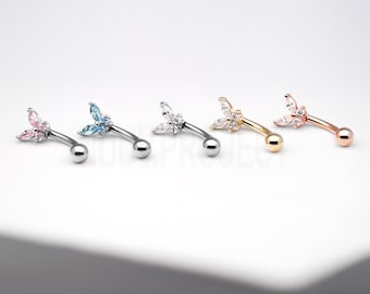 1pc Butterfly eyebrow Eyebrow ring barbell piercing jewelry Curved Barbell daith, rook, cartilage Eyebrow jewelry 316L Stainless Steel 16G