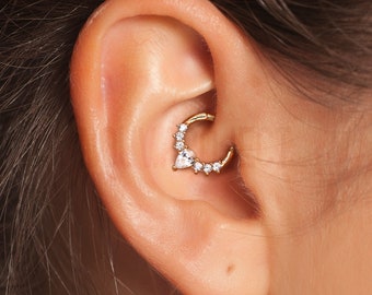 1pc 18k Gold plated 925 Sterling Silver Cartilage Piercing Ear Hoop Ear Daith Ear Piercing Hinged Clicker Hoop Segment Ring w/ CZ Gems 16GA