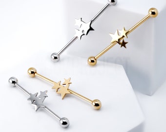 316L Surgical Steel Triple Star Industrial Barbell 316L Surgical Steel Triple Star Industrial Barbell
