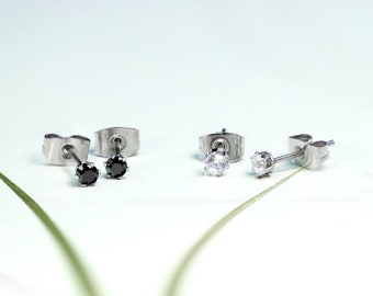 Surgical Stainless Steel Stud Earrings with CZ (3-10mm)