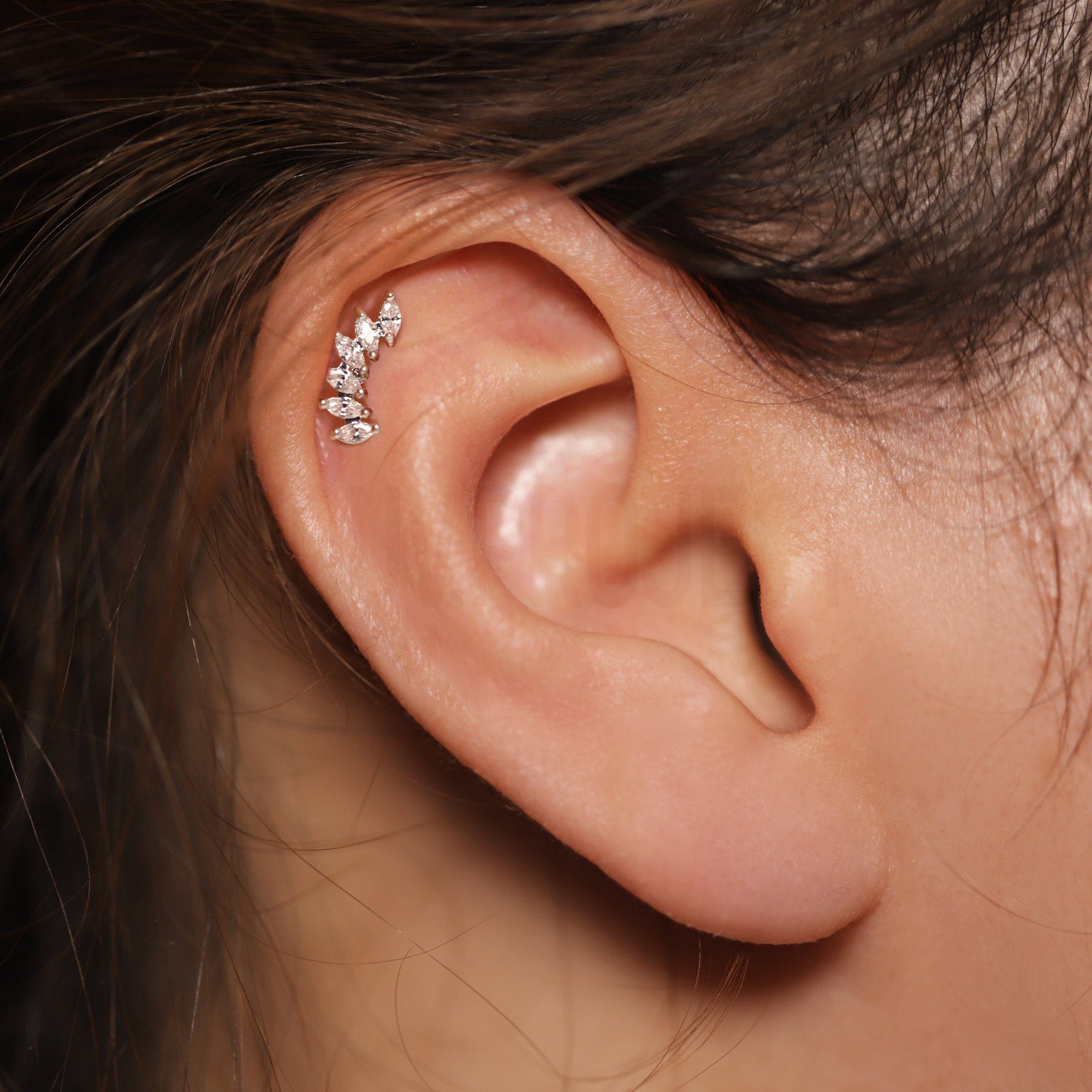 1 Piece of 6 Marquise CZ Gem Set Curve Top on Internally