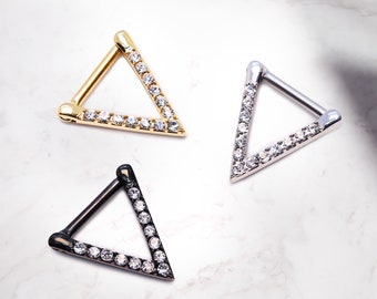 Triangle CZ Clicker Ring, 16G Surgical Steel Daith Septum Hoop