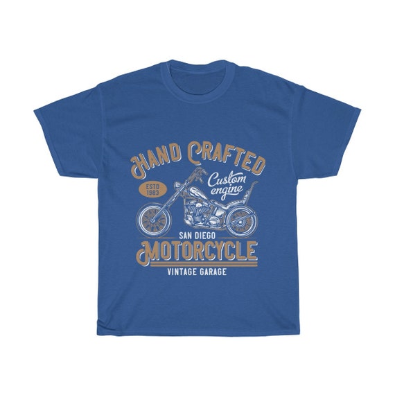 Hand Crafted Motorcycle Vintage Garage T Shirt Royal Blue Etsy