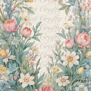 Peut inclure: Une peinture &agrave; l'aquarelle d'une couronne florale avec des fleurs roses, blanches et bleues. Les fleurs sont dispos&eacute;es en cercle autour d'un fond blanc. Les fleurs sont peintes dans un style r&eacute;aliste.