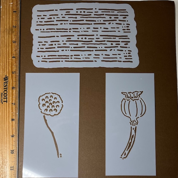 Seed Pods Stencil Set (2 seed pods 1 Background for 3 Stencils)
