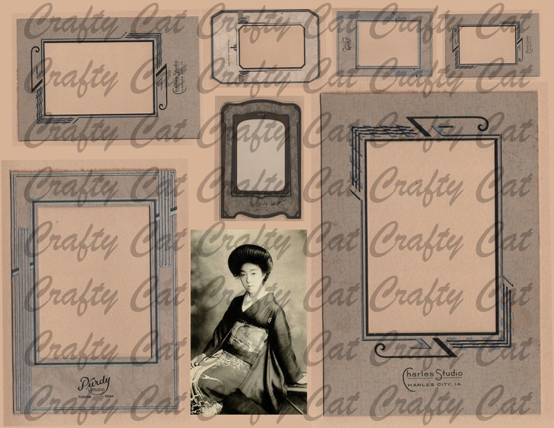 May include: A digital collage sheet with vintage-style photo frames. The frames are in various sizes and styles, with some featuring decorative borders. The sheet is perfect for scrapbooking, card making, or other paper crafts.
