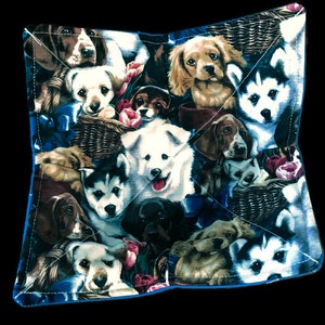 Microwave bowl cozy, Puppy Basket, Quilted, pot holder, Soup Bowl, Ice Cream Bowl, Plate Cozy