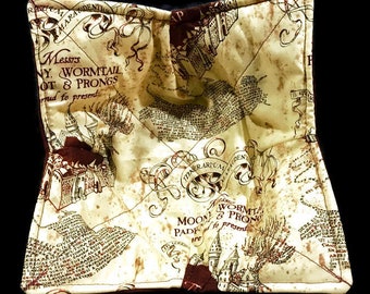 Microwave bowl cozy, Harry Potters Marauders Map, Quilted, bowl pot holder, Soup Bowl, housewarming gift, Plate Cozy,  hot pad