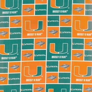 University of Miami Hurricanes Fabric -100% Cotton-Quilts-Home Decor-Licensed Fabric