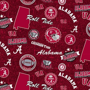 University of Alabama Crimson Tide Tone on Tone Fabric -100% Cotton-Quilts-Home Decor-Licensed Fabric