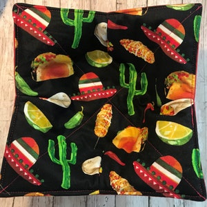 Microwave Bowl Cozy, Taco Tuesday, Mexican Food Hot chili peppers, bowl hot pad, Quilted, pot holder, soup bowl, plate cozy