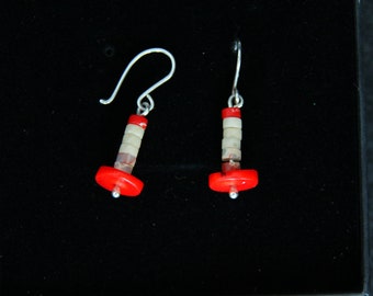 Pendientes colgantes con gancho de plata y coral de bambú rojo de Cerdeña