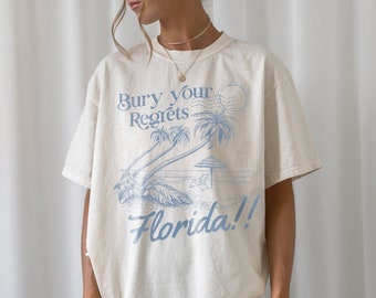 Floride | Chemise graphique | Paroles, vintage, t-shirt unisexe, enterrez vos regrets, poètes torturés, bleu