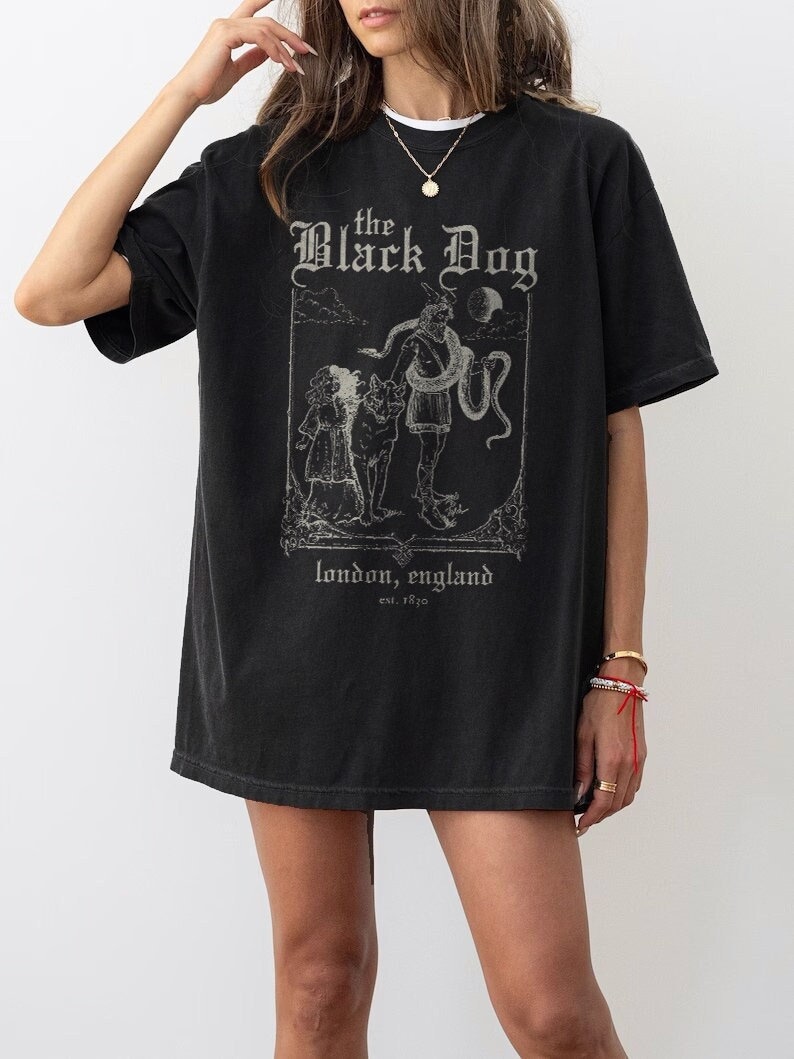 The Black Dog Graphic Shirt Lyrics, Vintage, Unisex Tee, Academia, Tortured Poets, London, England Black