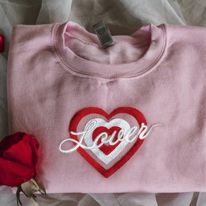 Lover | Embroidered Sweatshirt | Merch, Heart, Valentine&#39;s Day, Gift