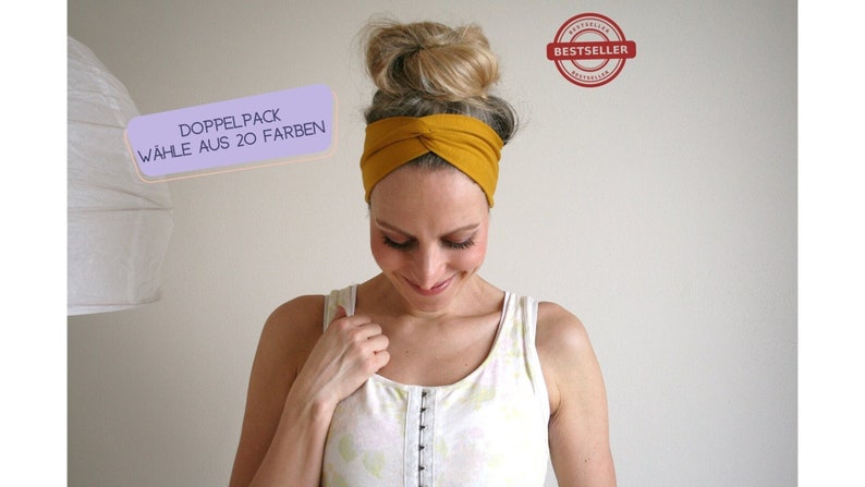 Doppelpack 2 Turban-Haarbänder Organic in vielen Farben biologisch, fair, nachhaltig, zero waste Geschenk für beste Freundin, Ostern Bild 1