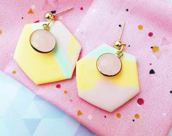 Earrings polymer clay hexagon