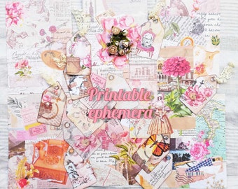 Ensemble éphémère pour journal indésirable - fournitures de scrapbooking - étiquettes et cartes vintage avec motif floral - DIY