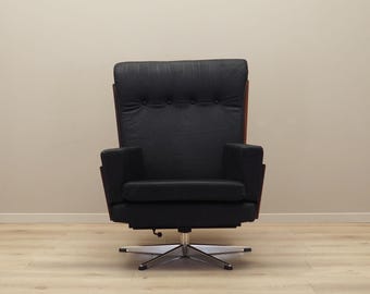 Sillón de oficina de cuero, diseño danés, década de 1970, fabricación: Dinamarca