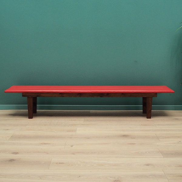 Banc rouge éco-cuir, design danois, années 90