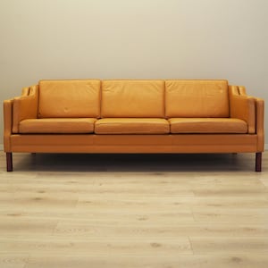 Orangefarbenes Ledersofa, Danish Design, 1970er Jahre, Produktion: Dänemark
