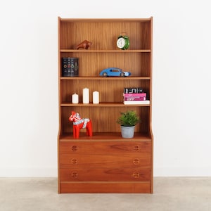 Teakhouten boekenkast, Deens design, jaren 60, productie: Denemarken