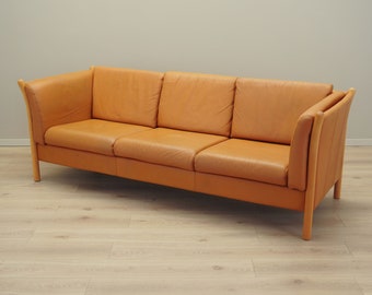 Orange leather sofa, Danish design, 1970s, production: Denmark