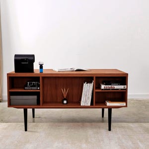 Desk in a minimalist Scandinavian style made of veneered oak wood - teak colour T-B01