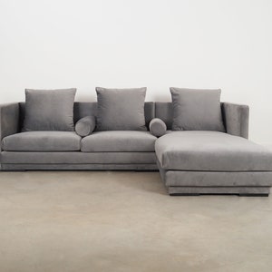 Silver velour corner sofa, Scandinavian design, 00s