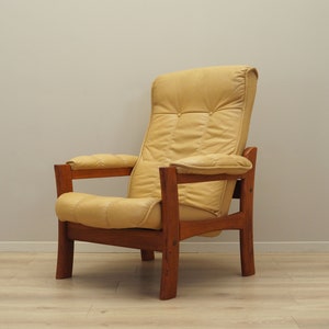 Gele leren fauteuil, Deens design, jaren 60, productie: Denemarken