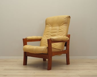 Fauteuil en cuir jaune, design danois, années 1960, production : Danemark