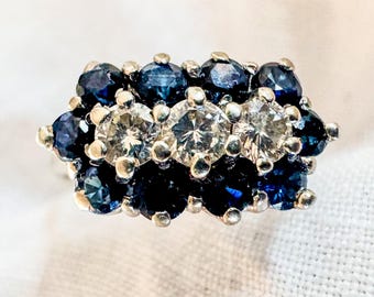 Vintage Sapphire Cocktail Ring | 18ct Gold & Diamond | 1960s Statement Ring | Size 4.5 | September Birthstone | Pinky Ring
