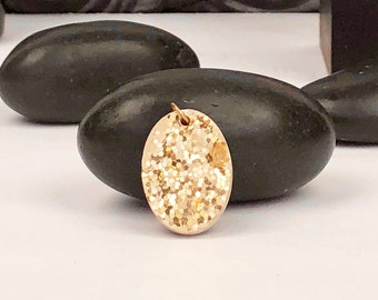 Gold Shine on Oval Concrete Pendant Choker Necklace , Black Suede Choker with Gold Oval Concrete  Pendant Necklace