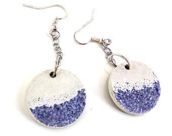 Circle Shaped Concrete Earrings w/Embedded Lilac Stones