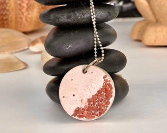 White Rounded Red Stones Concrete Pendant Necklace,