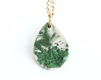 Fairy Teardrop Green Pendant Necklace with Stainless Silver Chain