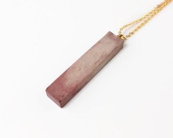 Rectangle Cylinder Designed Pink Color Concrete Art Pendant Necklace, Unisex Jewelry, Handmade Beton Jewelry, Minimalist Pendant