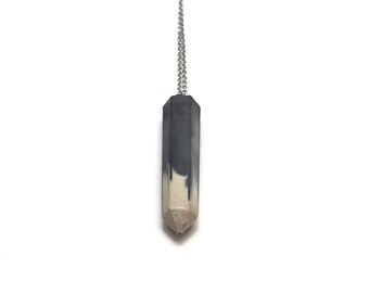 Gray and White Hexagon Bullet Style Concrete Necklace