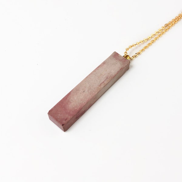 Rectangle Cylinder Designed Pink Color Concrete Art Pendant Necklace, Unisex Jewelry, Handmade Beton Jewelry, Minimalist Pendant