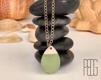 Green and White Tear Drop Concrete Art Pendant