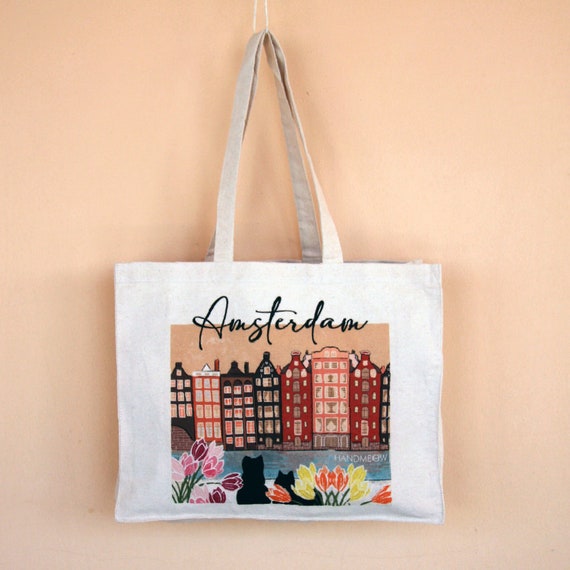 Amsterdam City Tote Illustrated With Cats - Etsy