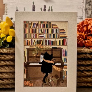 Pianist-Katze-Postkarte, Illustration, Bild