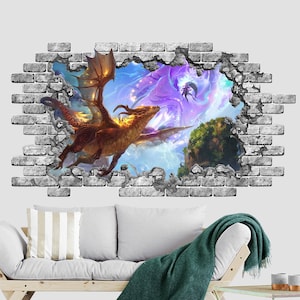 Drache Wandtattoo. Fantasie Wandbild. Loch in der Wand Vinyl Sticker Wandbild 3D. 3D Wand-Dekor. Abgebrochene Wand Wieder ablösbar. 3d Druck Kinder Poster Z433