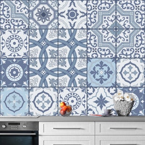 Set OF 12 Blue Tiles Wall Stickers Vinyl, Traditonal Mexican Tile Decals Peel & Stick, Tiles Stickers Removable, Kitchen Bathroom Decal Z443